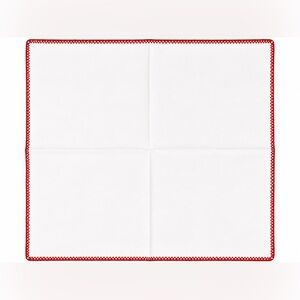G. Inglese White Cotton Pocket Square with Hand-Rolled Red Contrast Border